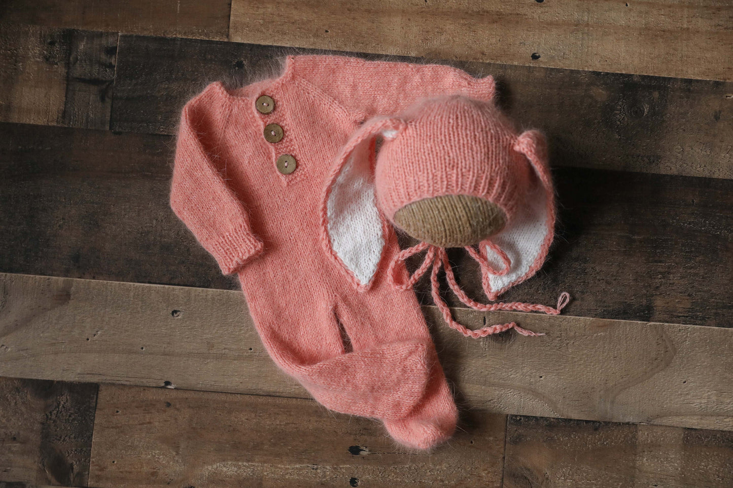 RTS! 9-12m Knitted bunny footed romper bonnet set Photo prop Sitter photography outfit Easter baby outfit set Halloween costume Size 9-12m