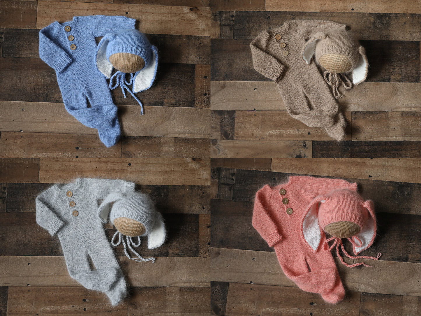RTS! 9-12m Knitted bunny footed romper bonnet set Photo prop Sitter photography outfit Easter baby outfit set Halloween costume Size 9-12m