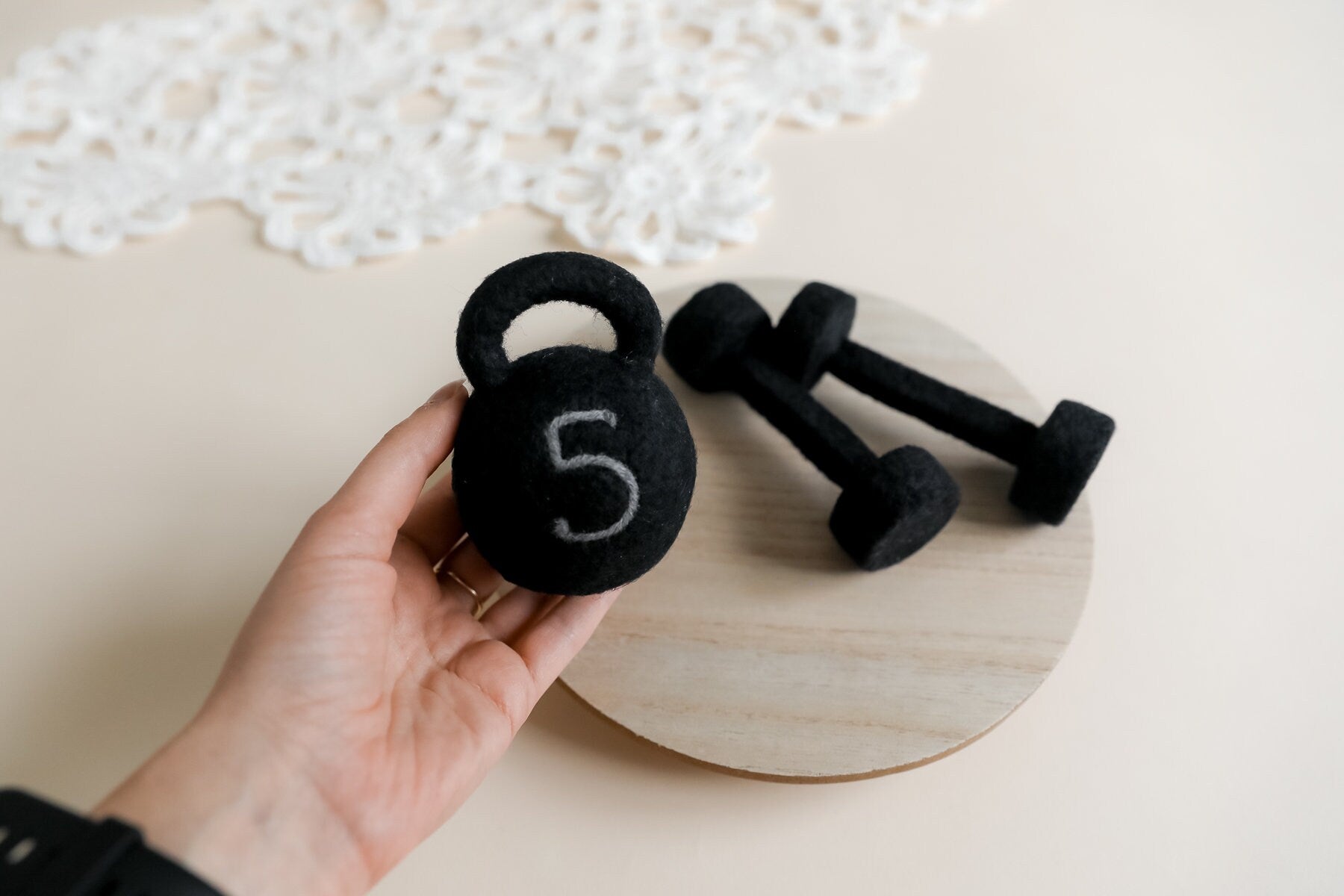 MADE TO ORDER! Felted Kettlebell and dumbbell weights set