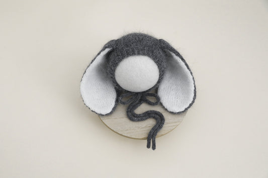 RTS!!! Knitted bunny bonnet Newborn photography props Bunny props Floppy bunny ear bonnet Newborn baby bunny bonnet Dark gray