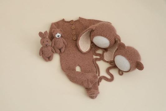Knitted bunny bear outfit for newborn photography