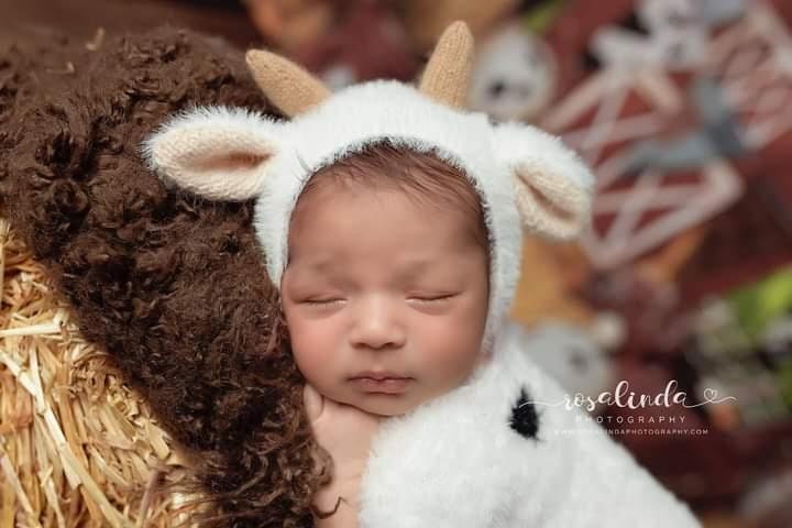 RTS! Fuzzy cow outfit | Cow costume Newborn photography props Newborn knitted baby cow footed romper bonnet set White cow outfit