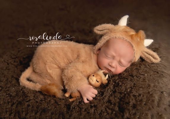 RTS! Newborn knitted highland cow outfit