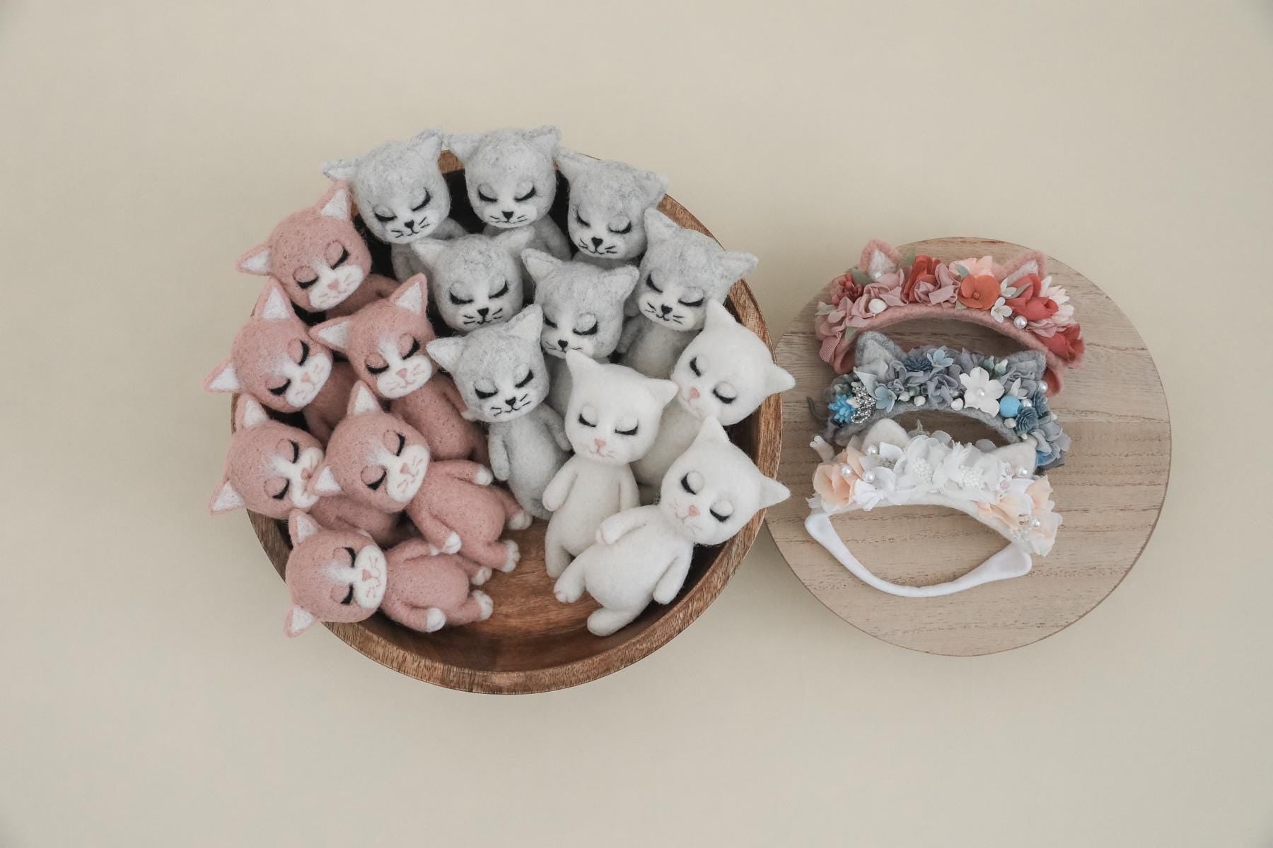 MADE TO ORDER! Felted kitten props | Newborn photography prop Wool animal toy Felted cat toy Kitten headband