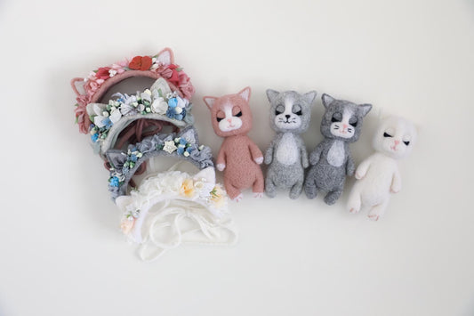 MADE TO ORDER! Felted kitten props | Newborn photography prop Wool animal toy Felted cat toy Kitten headband