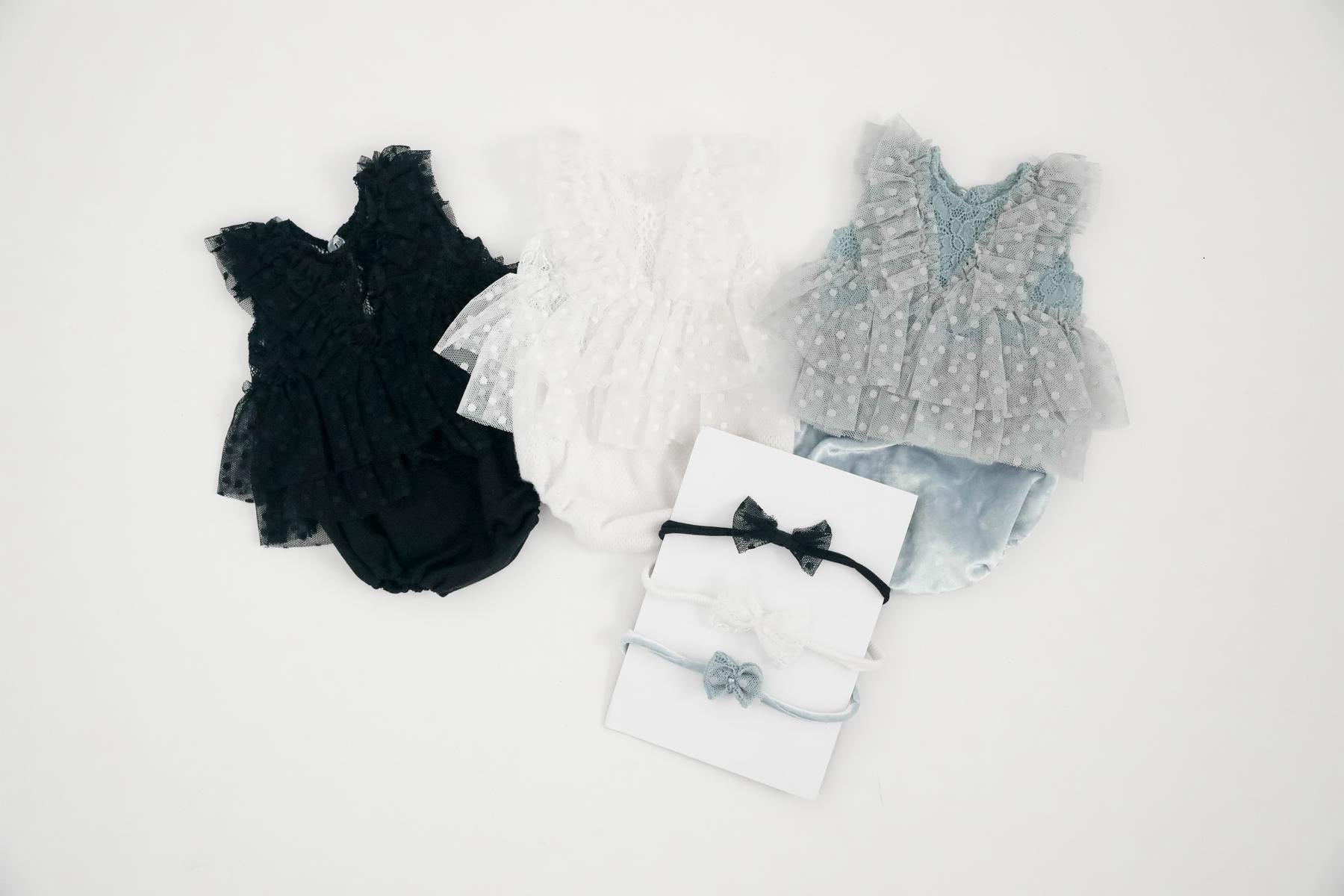 RTS! 3pcs dress set | Newborn photography props Baby girl dress props Newborn lace 2 pcs dress outfit with tieback