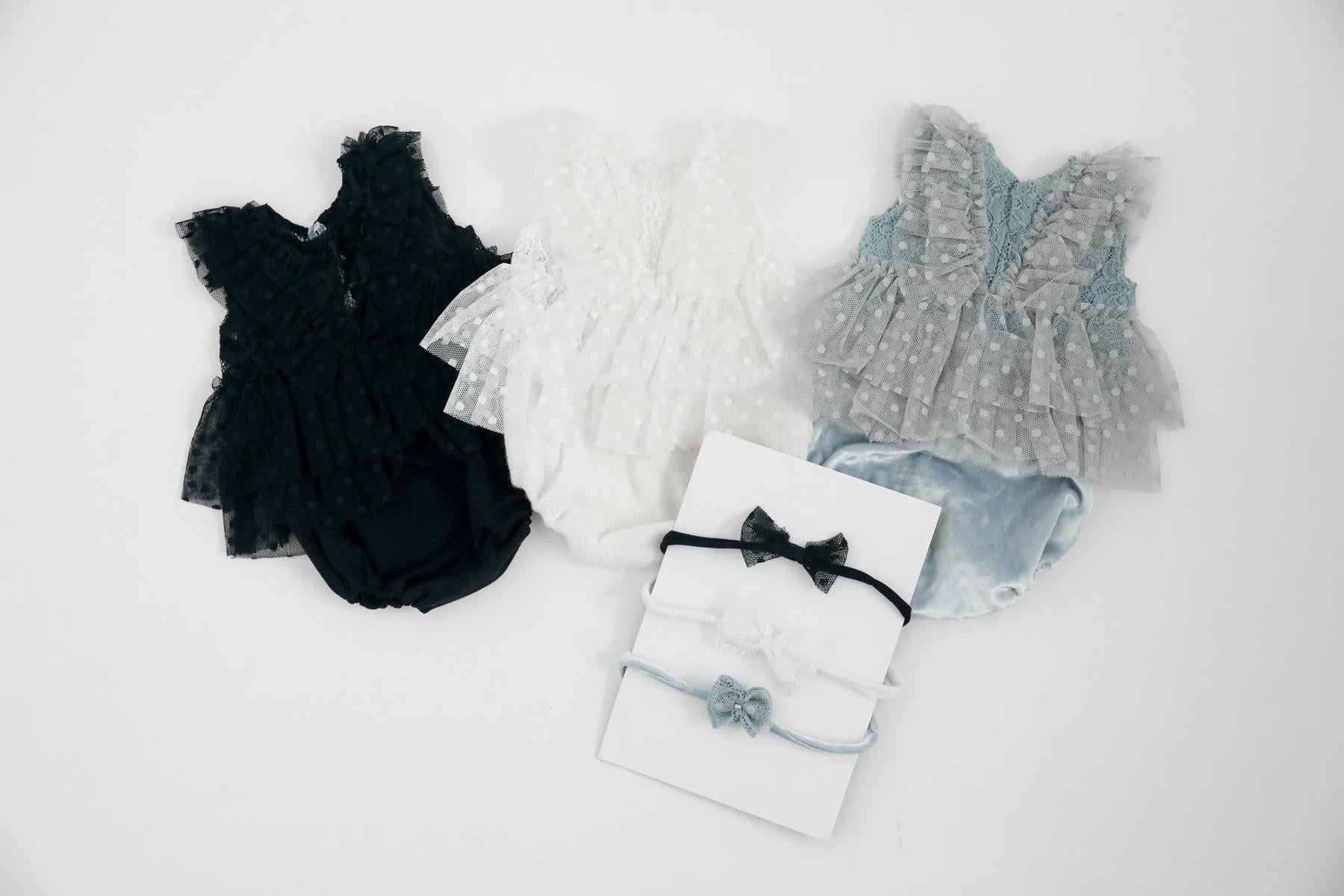RTS! 3pcs dress set | Newborn photography props Baby girl dress props Newborn lace 2 pcs dress outfit with tieback