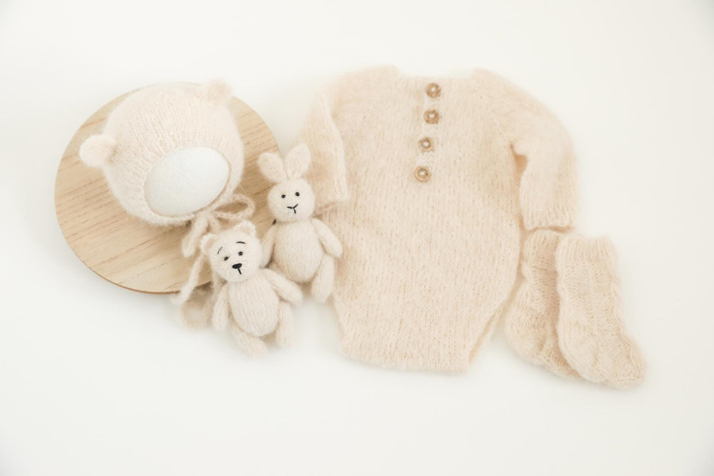 RTS! Knitted bear/bunny props | Newborn knitted romper & bear bonnet Newborn photography props Bear Bunny props Footless romper Bear bonnet