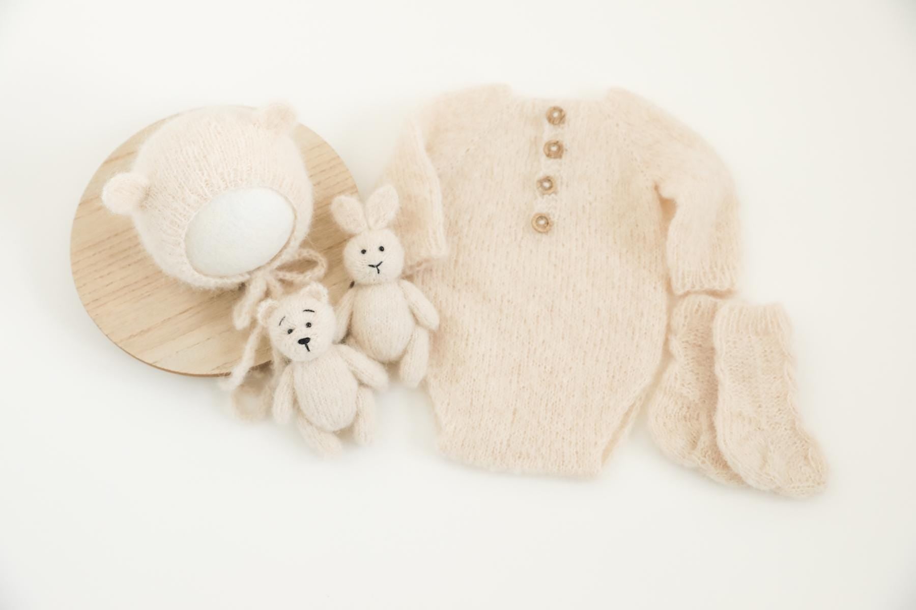 RTS! Knitted bear/bunny props | Newborn knitted romper & bear bonnet Newborn photography props Bear Bunny props Footless romper Bear bonnet