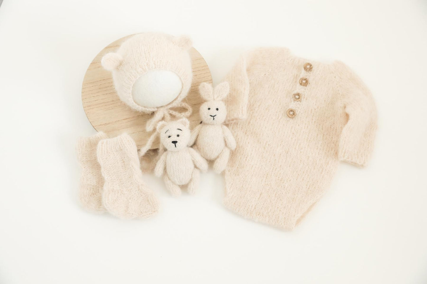RTS! Knitted bear/bunny props | Newborn knitted romper & bear bonnet Newborn photography props Bear Bunny props Footless romper Bear bonnet