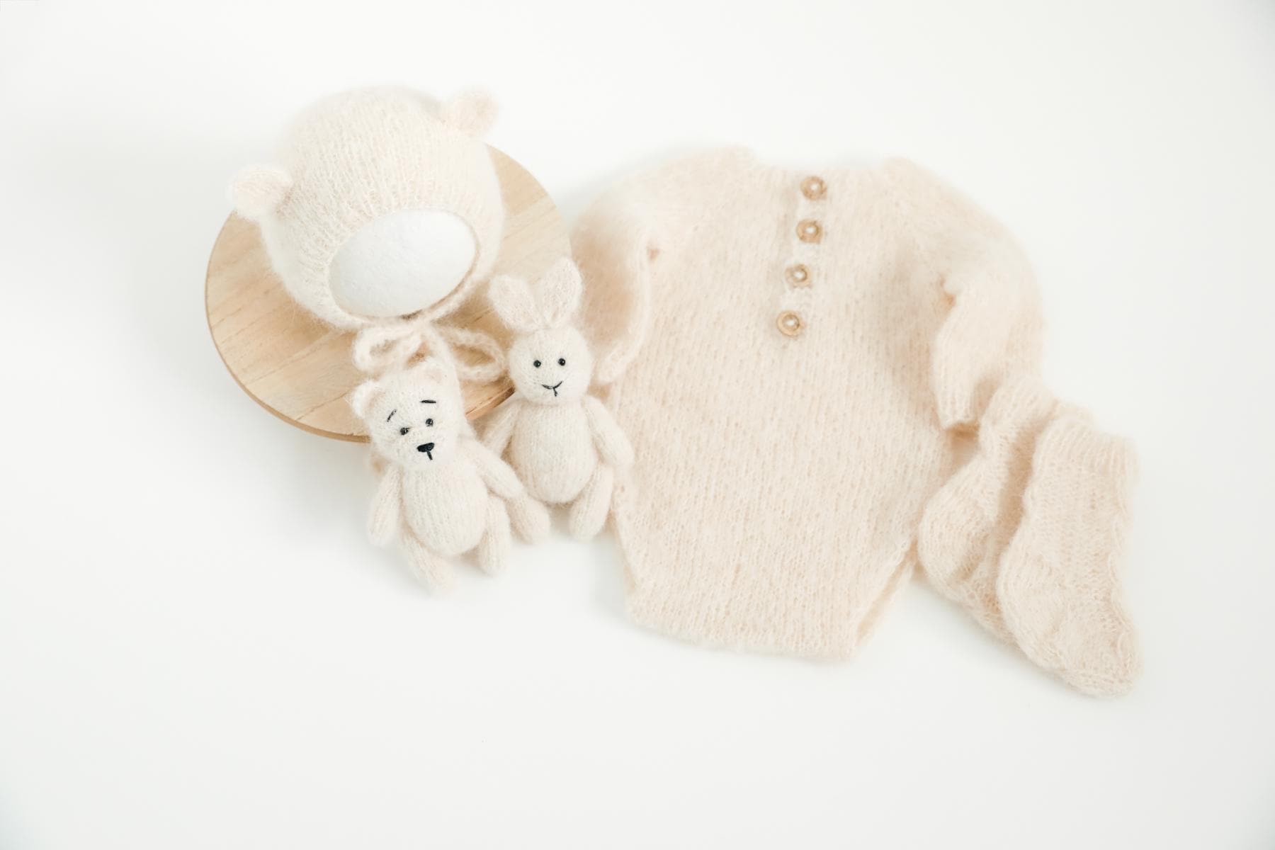 RTS! Knitted bear/bunny props | Newborn knitted romper & bear bonnet Newborn photography props Bear Bunny props Footless romper Bear bonnet